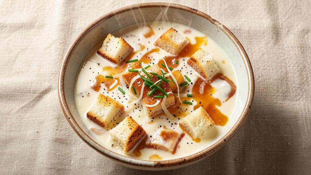 Atlanta Bread Company Wisconsin Cheese Soup Recipe: Toasted Garlic Bread Crumb Topping Magic