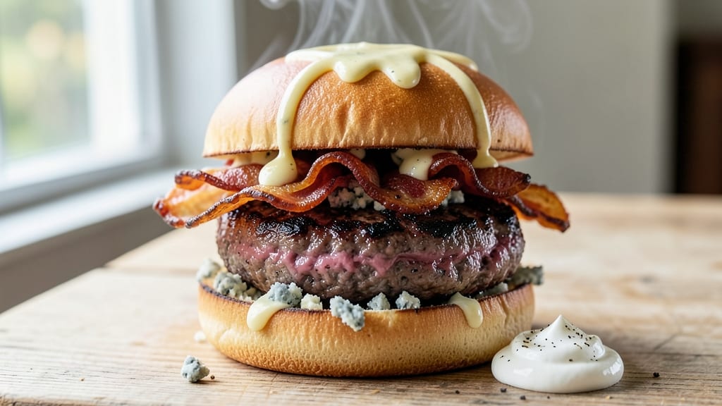 Bacon Bleu Cheese Burgers Recipe: Smoky Crispy Edges with Melty Blue Cheese Swirls