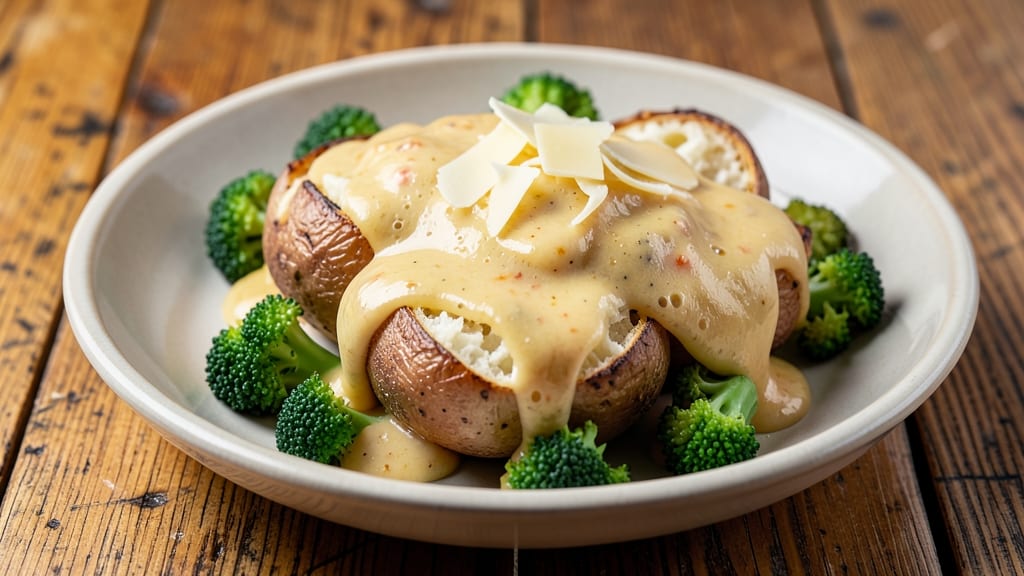Baked Potato with Broccoli and Cheese Sauce Recipe: Cheesy Loaded Comfort in One Pan