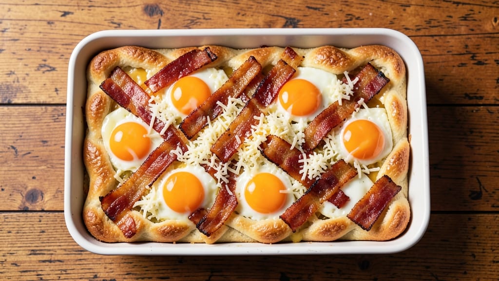 Bacon, Egg, and Cheese Biscuit Bake Recipe: Crispy Top, Melty Cheese Rivers