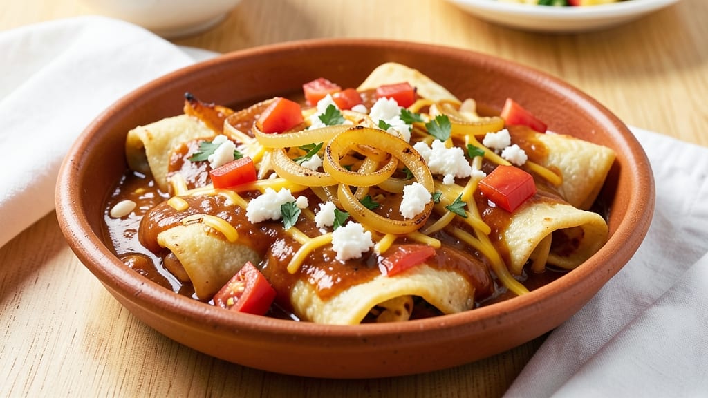 Authentic Mexican Cheese and Onion Enchilada Recipe: Crispy-Topped Comfort With Spiced Tomato Hug