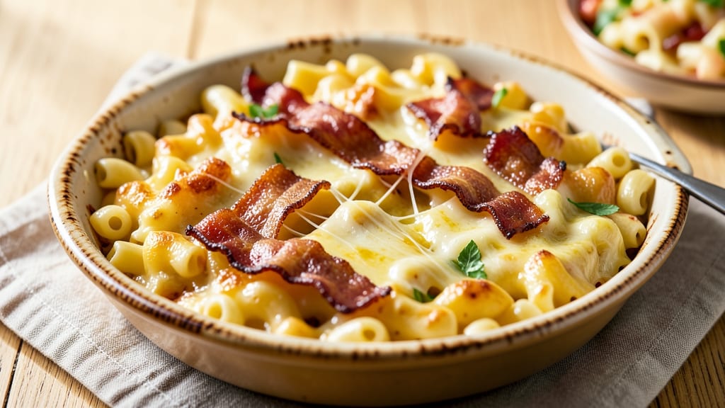 Bacon Gouda Mac and Cheese Recipe: Crispy Bacon Bits and Melty Cheese Layers