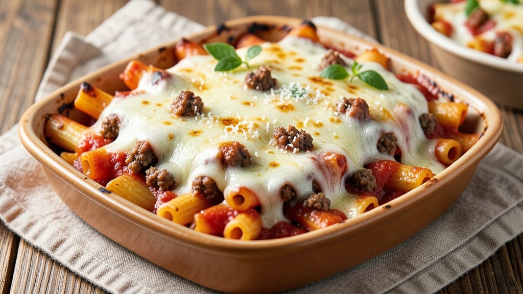 Baked Ziti Recipe with Ricotta and Mozzarella Cheese and Meat: Triple-Cheese Layers That Bake to Bubbly Bliss
