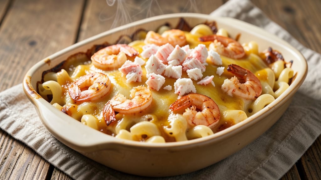 Baked Seafood Mac and Cheese Recipe: Crispy Top, Gooey Shellfish-Loaded Center