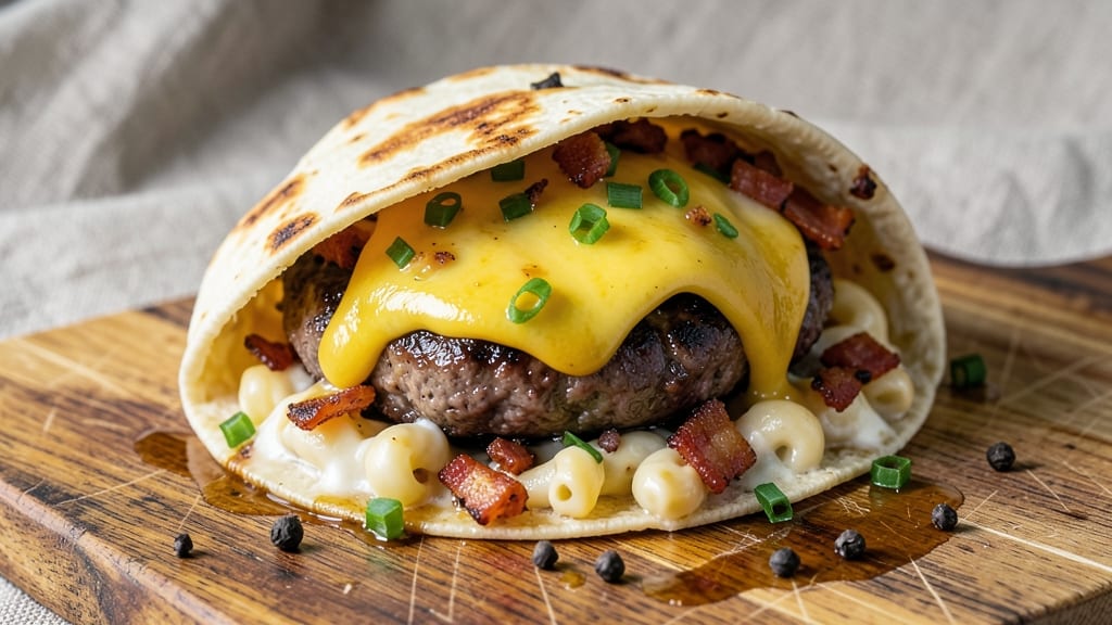 Bacon Mac and Cheese Burger Wrap Recipe: Smoky Cheese-Stuffed Handhelds in 20 Minutes