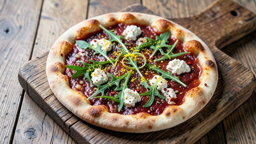 Arugula Goat Cheese Pizza Recipe: Bright Greens and Tangy Cream Topping