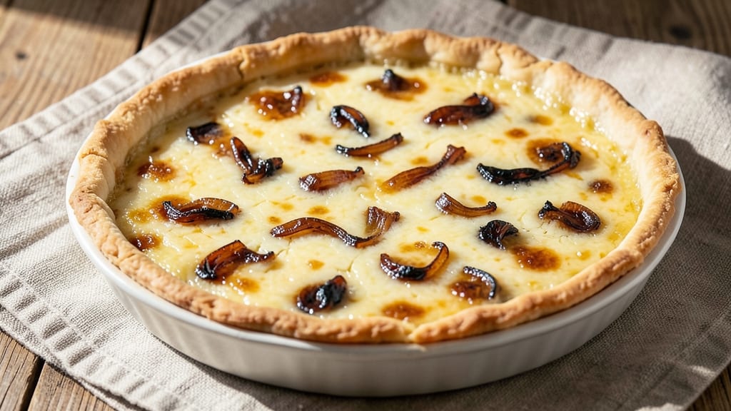 Basic Cheese and Onion Quiche Recipe: Flaky Crust Filled With Melty Chunks