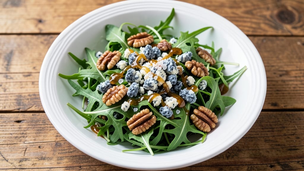 Arugula Blue Cheese Salad Recipe: Crispy Walnut Topping for Bold Crunch