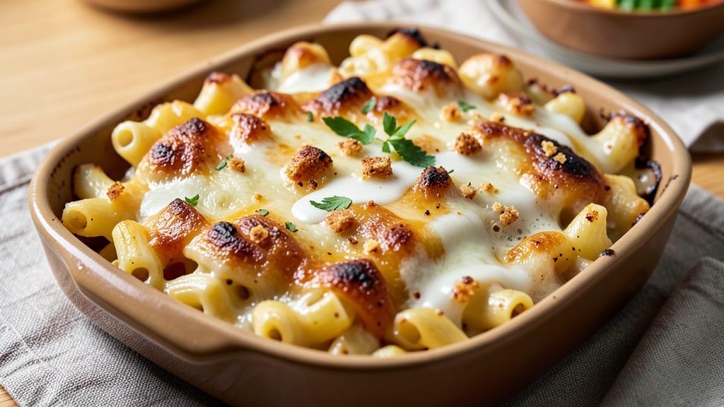 Baked Mac and Cheese Recipe with Egg and Milk: Breakfast Brunch Bites With Golden Crust