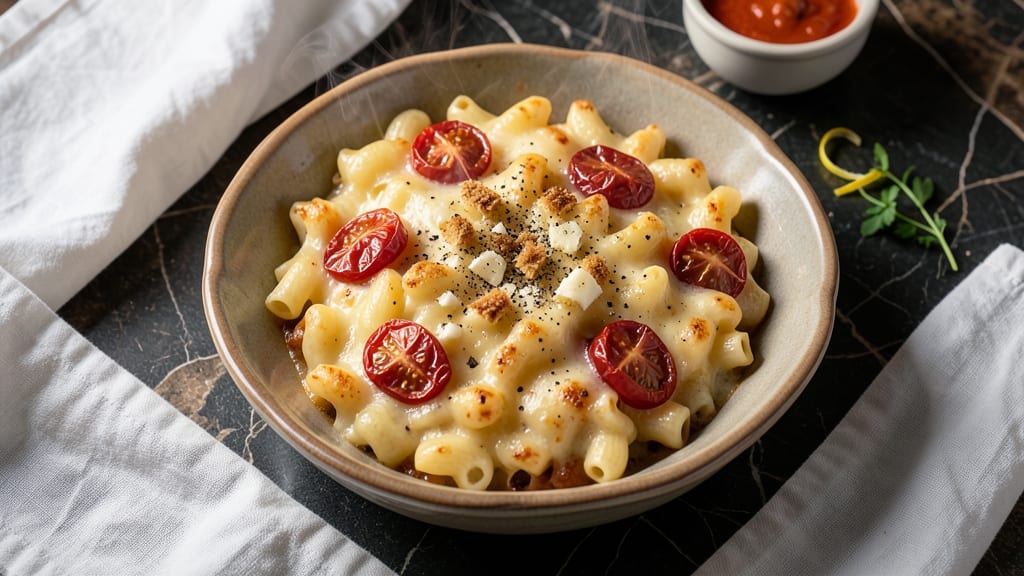 Baked Macaroni and Cheese With Stewed Tomatoes Recipe: Tomato-Infused Cheese Sauce That Stays Creamy
