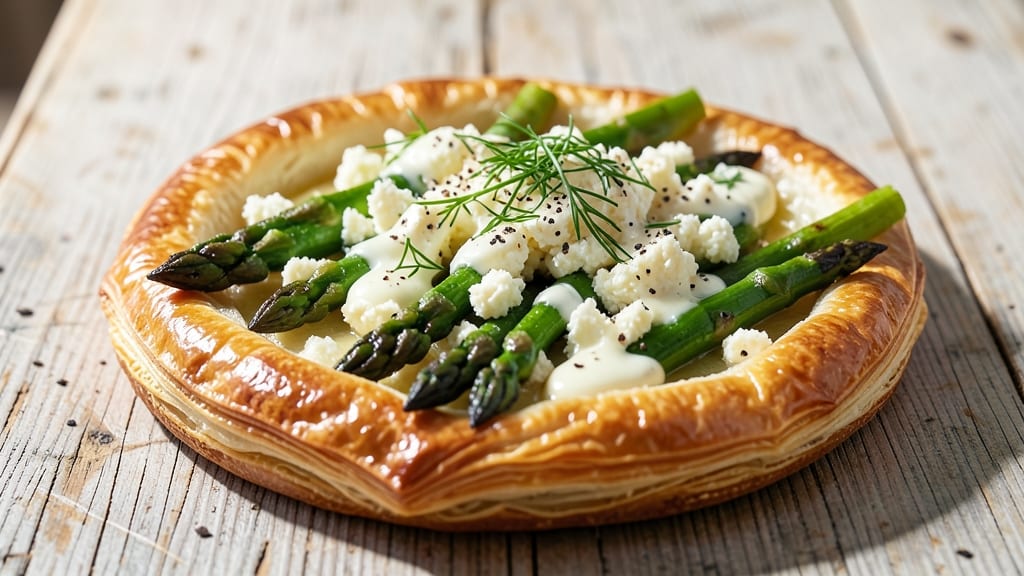 Asparagus, Goat Cheese, and Tarragon Tart Recipe: Crispy Pastry with Herbed Creamy Filling